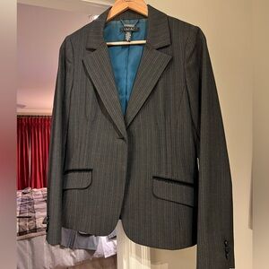 Laundry by Shelli Segal dark grey Suit with turquoise pin stripping.